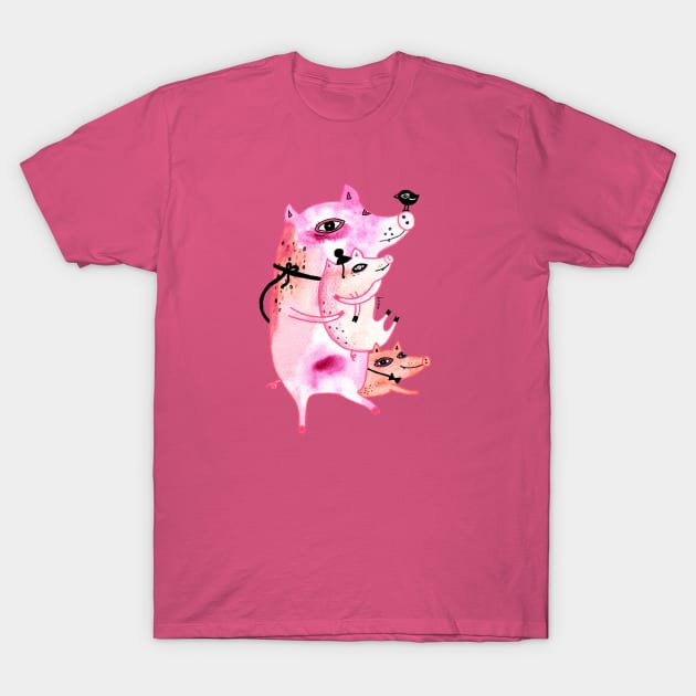 Three and Free little pigs T-Shirt by Krize